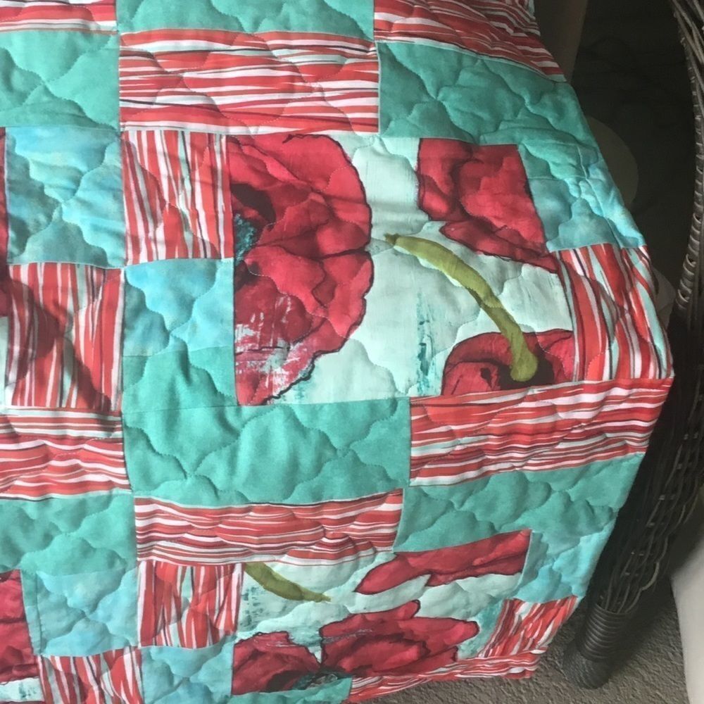 Hand Crafted Quilt Turquoise and Red - Picture 7 of 15